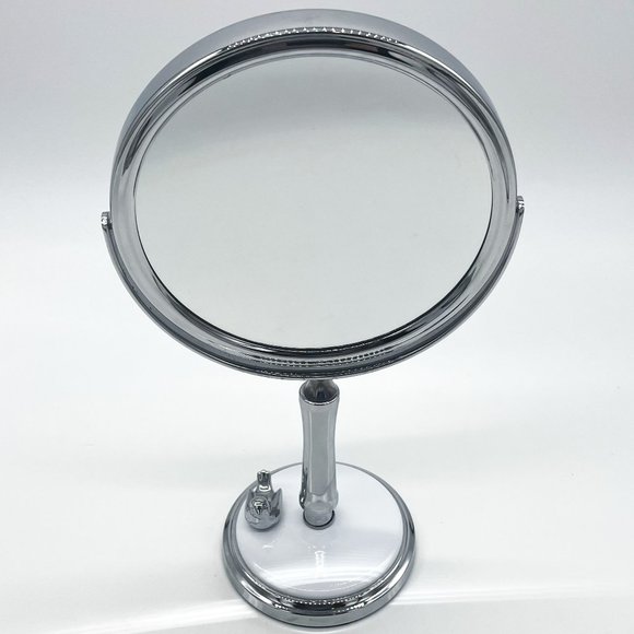 Chrome Bird on White Base Double Sided Magnification Makeup Desk Top Mirror - Picture 1 of 6